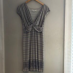 Max Studio Blue and Gray Striped Midi Dress